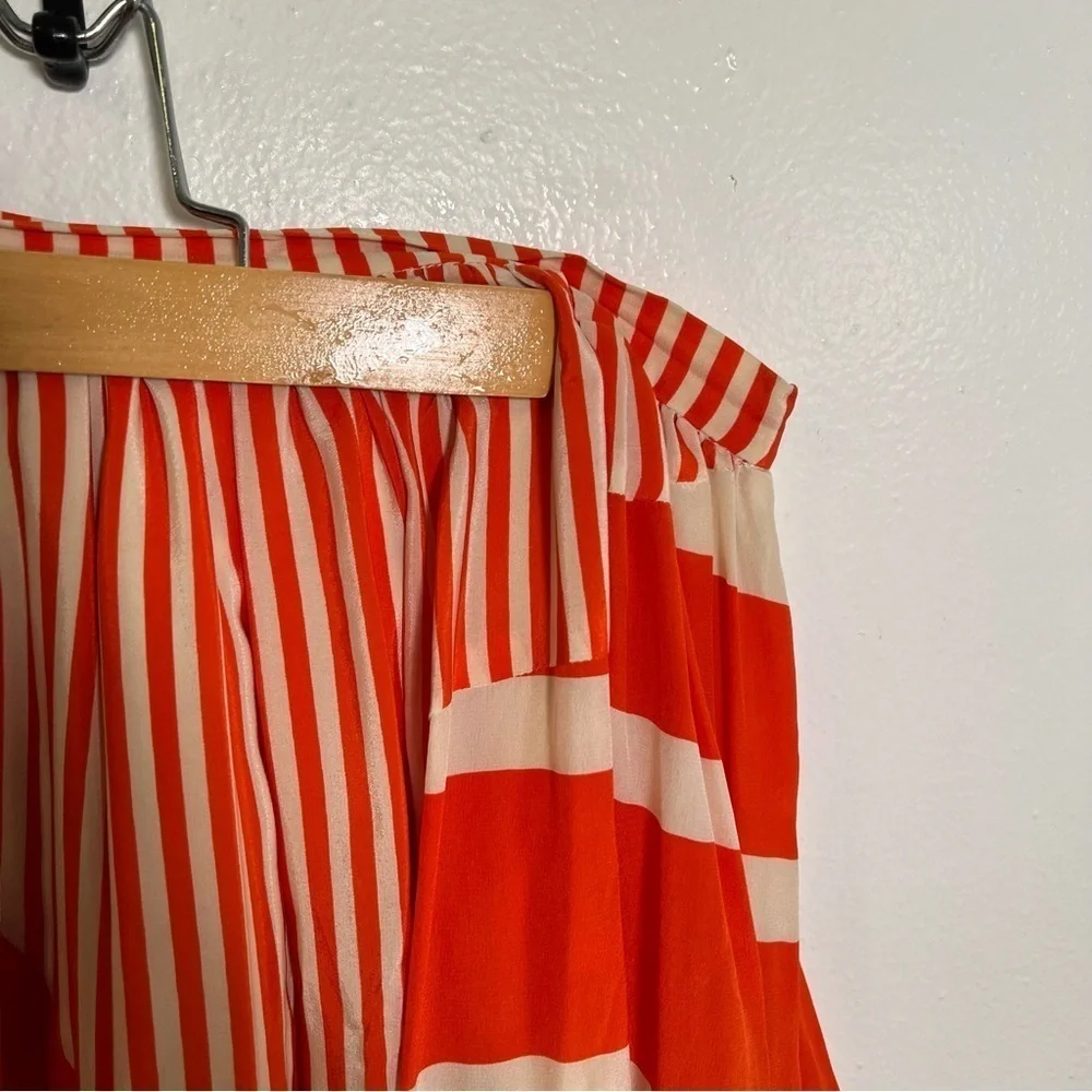 Twinkle by Wenlan Women's Size 6 A-Line Skirt Orange Cream Stripes Zip Side Silk